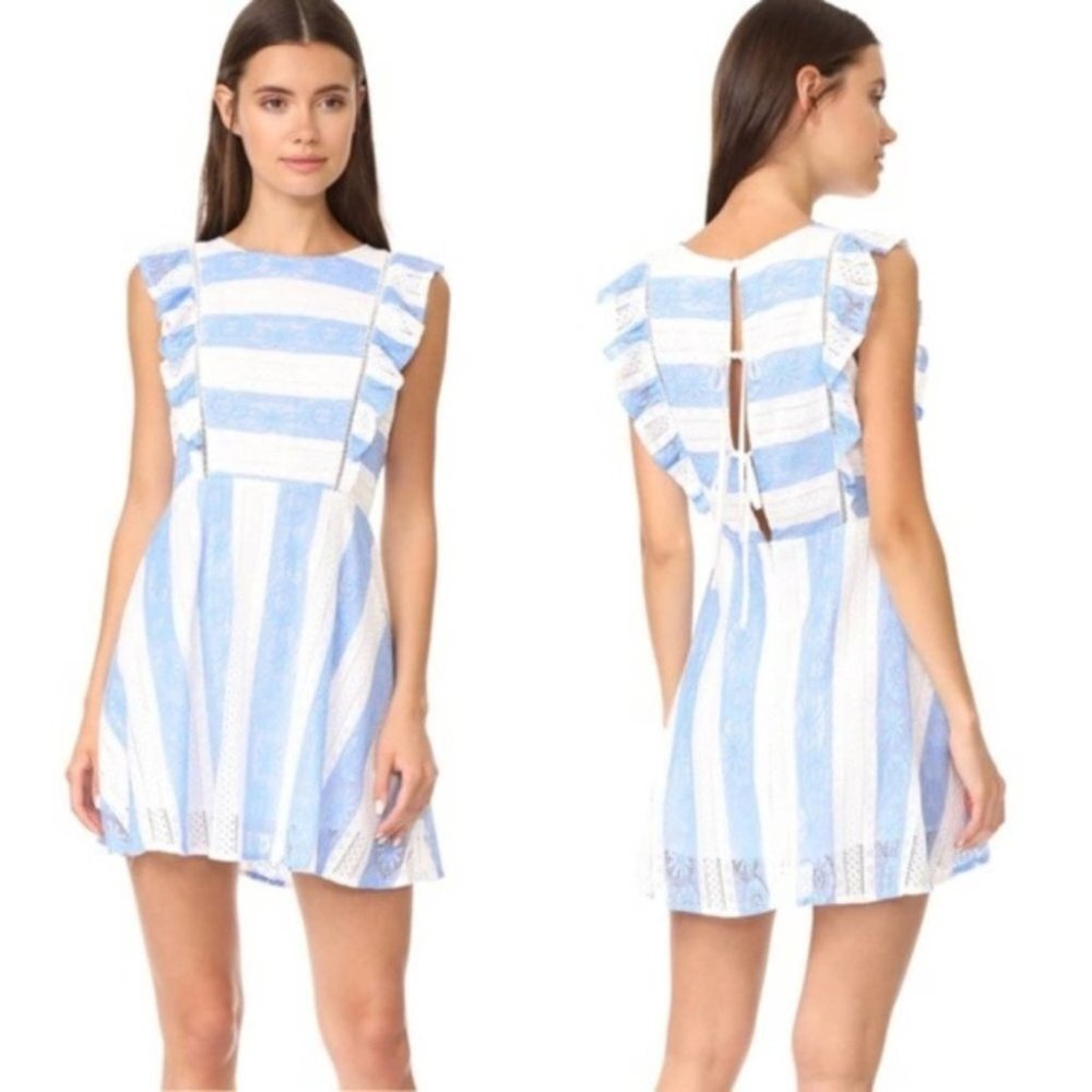 NWT J.O.A. Ruffle Sleeve Lace Back Stripe Lace Dress Size Small